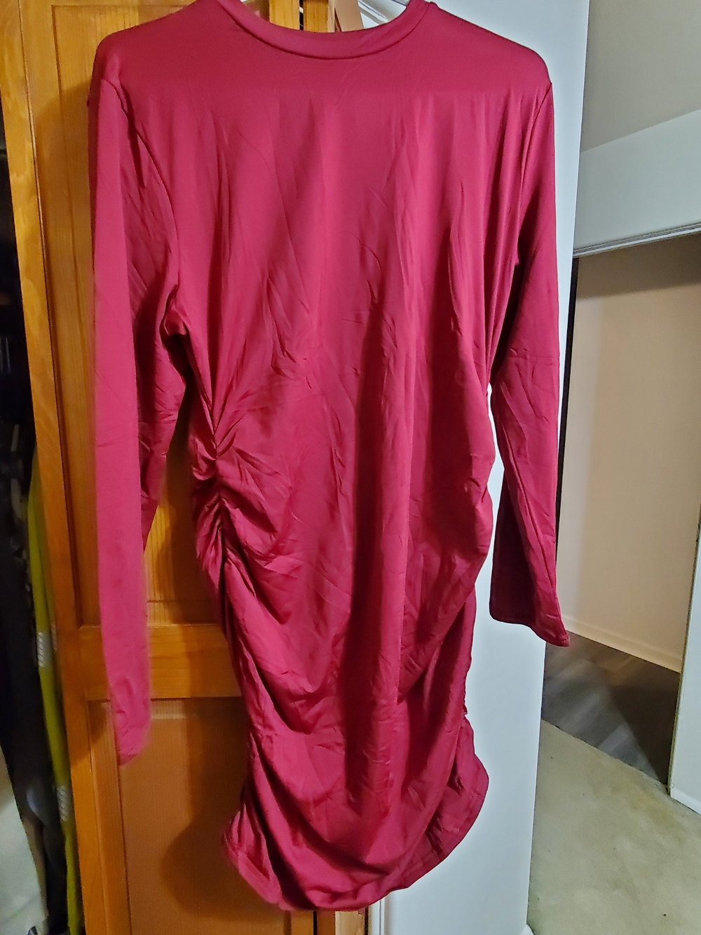 Amazon Women's Long Sleeve Ruched Bodycon Dress - Burgundy